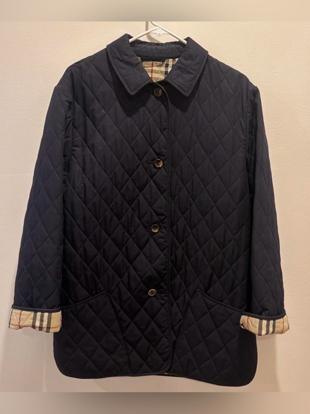 Burberry Quilted Navy Puffer Jacket with Check Lining